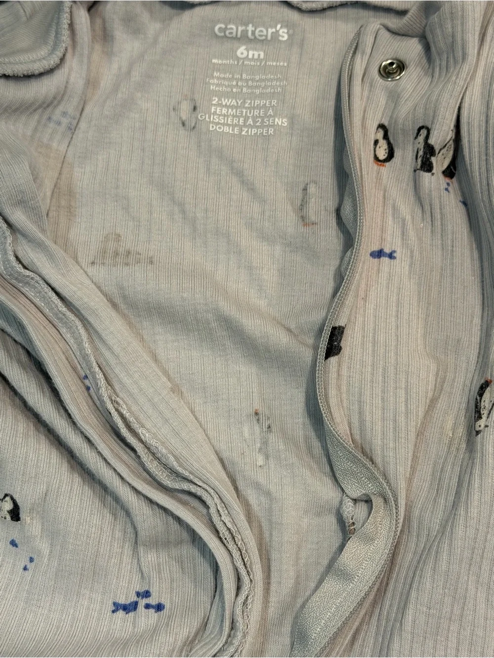 Carter's Light Blue Penguin & Bear Ribbed Footed Pajamas